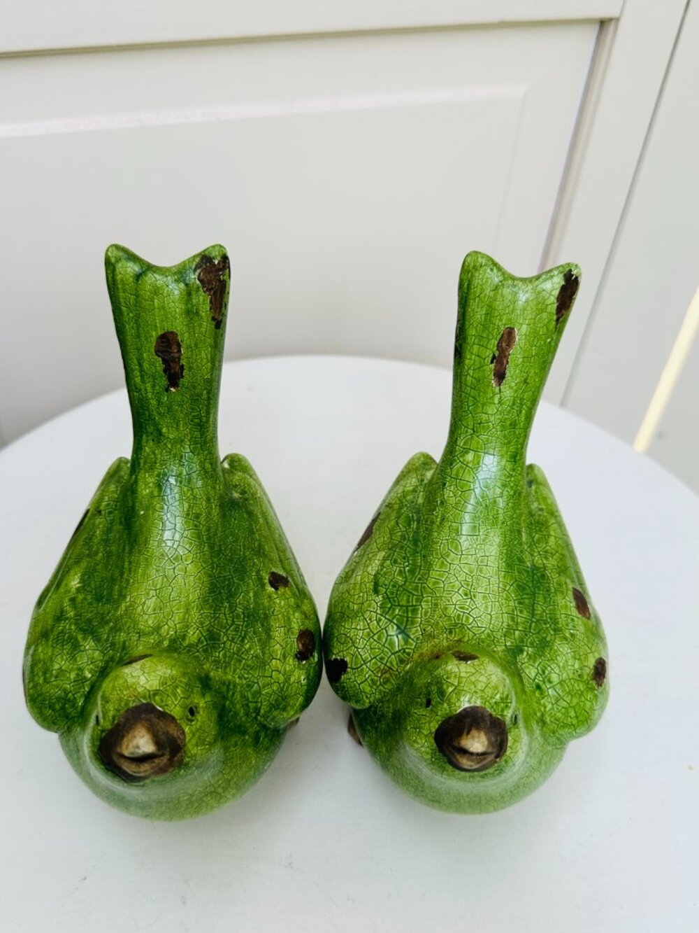 Pier 1 Green Crackle Glaze Bird Figurines Set Cottagecore Farmhouse Decor - Picture 7 of 14